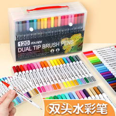 学生がスタジオで絵を描くための双頭水彩ペンセット、洗える120色マーカーペン、ソフトヘッドフックラインペン