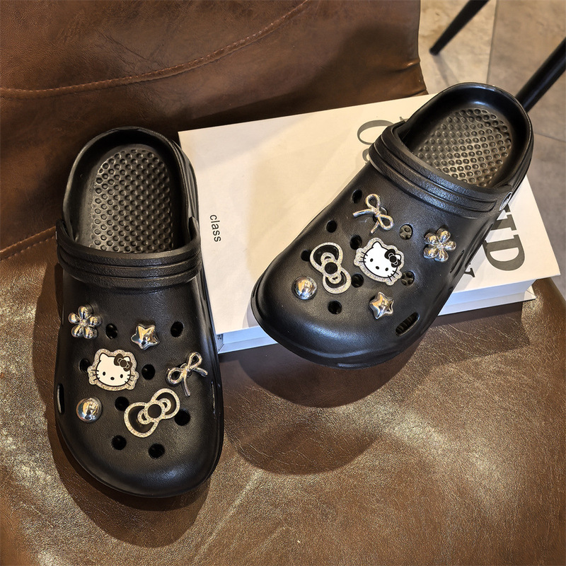 Cross-border Sweet Cool Cave Shoes High-end Shoes Flower Diy Cat Bow Planet Shoe Buckle Dark Silver Cute Accessories