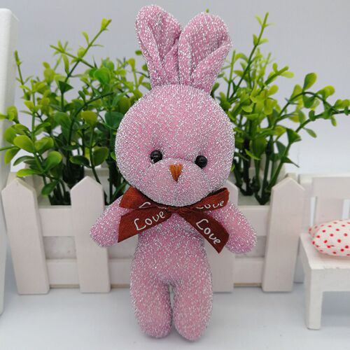 Bright silk wishing rabbit plush doll silver wire conjoined rabbit pendant bouquet doll wedding company event birthday gift