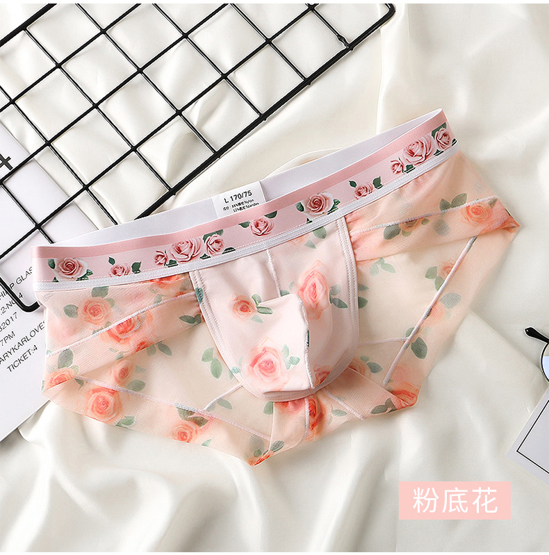 Young Men's Briefs U-Convex Large Bag Thin Transparent Mesh Underwear Printed Trendy Sexy Underwear Head