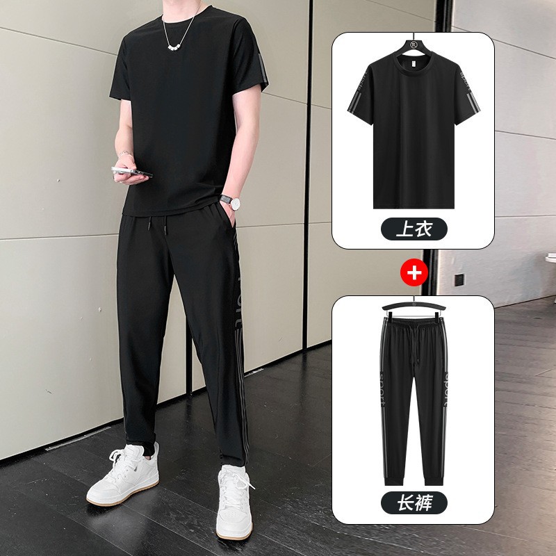Nuevo conjunto de hielo de dos piezas, camiseta de tamaño grande, pantalones cortos deportivos para hombres, camiseta de hombre, pantalones largos para hombres, mangas cortas para hombres