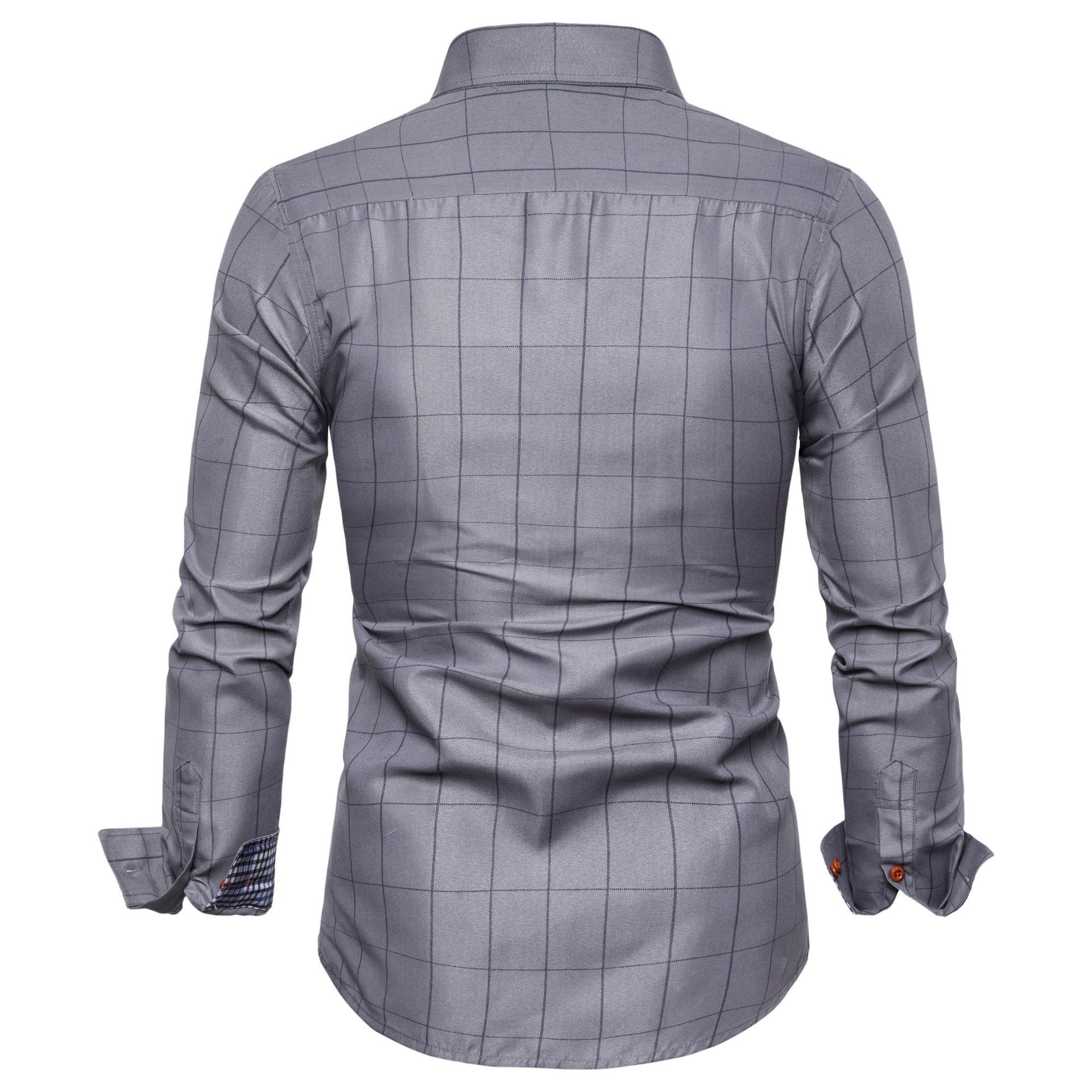 Men's Casual Checkered Long Sleeve Shirt With Square Neck_voghion.com