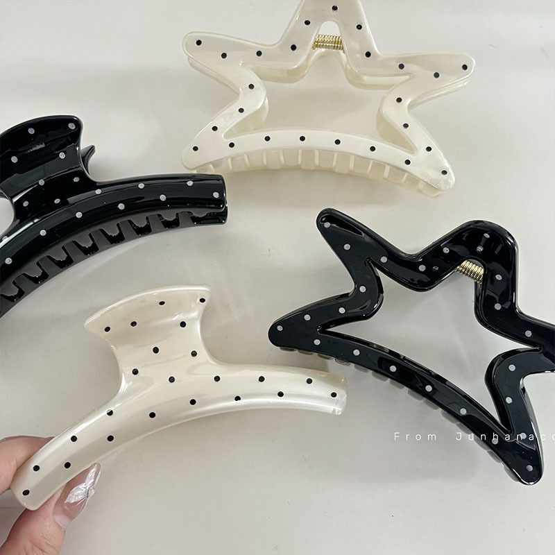 French-Style Black and White Polka Dot Large Hair Clip for the Back of the Head, New High-End Hair Claw for Women, Elegant Shark Clip Hair Accessory