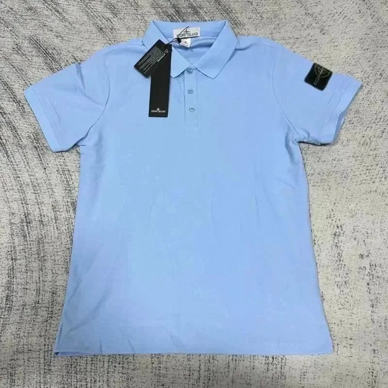Cross-Border Stone Island Small Logo Compass Emblem Embroidery Vibe Street Style Women's Polo Men's Short-Sleeve T-Shirt