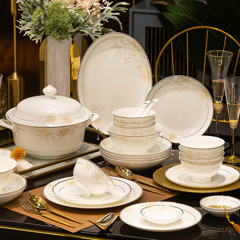 Bowl and Dish Set Household Accessible Luxury High-End Bowls and Tableware 2024 New Jingdezhen Housewarming Bowls, Plates, Bowls and Chopsticks Ceramics