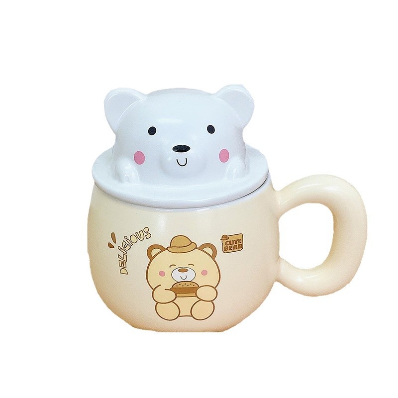 Taza con tapa, cuchara, linda taza de oso, corazón de niña de alto valor, taza de agua potable, regalo de cumpleaños para niñas