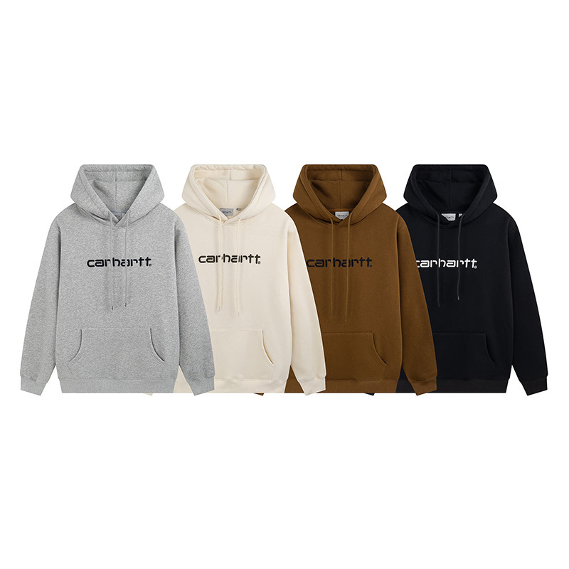 Carhartt's Classic Hooded Velvet Sweatshirt with Letter Embroider on the Chest, Korean Trendyy Men's Handsome Top