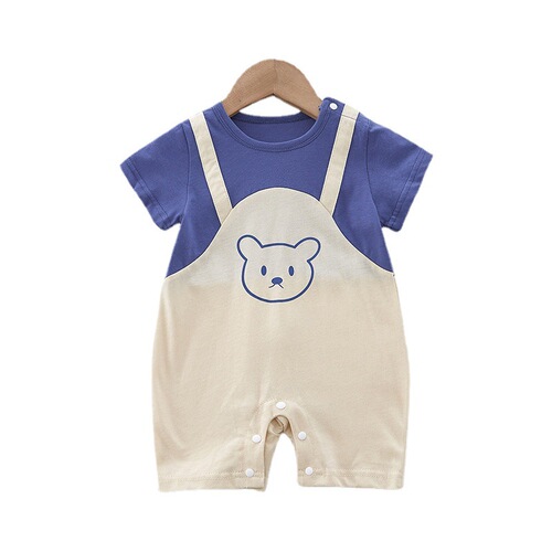 Summer Short Sleeve Crawling Suit for Newborns, Pure Cotton, Unisex Baby, Breathable Cartoon Bear, Thin and Breathable Onesie