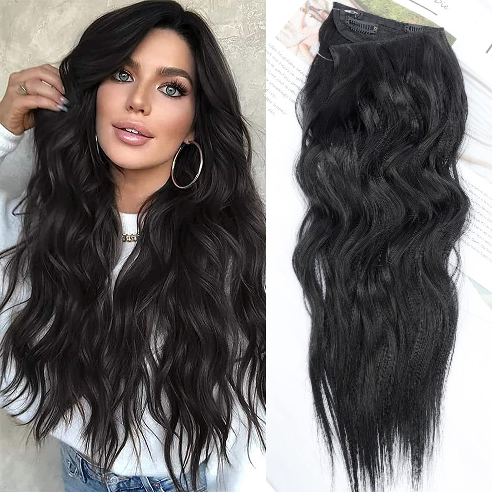 Peruca con 4 clips línea de pescado ondas invisibles extensión de cabello largo