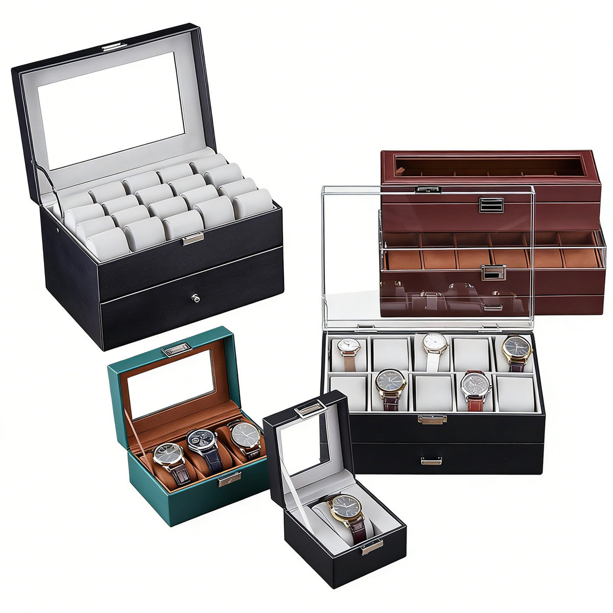1-Slot Leather Watch Storage Box, Multi-Slot Watch Organizer, Luxury Watch Gift Box with Transparent Lid, Single Watch Display Box