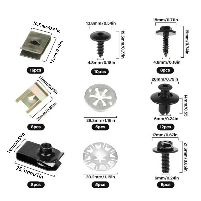 80Pcs Car Clips U-Shaped Fasteners Body Screws Bolts Clip Kit Hood Insulation Cotton Iron Sheet Accessories
