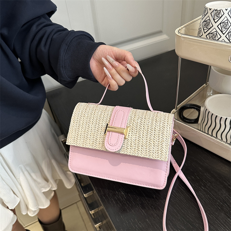 Bolso de tejido para mujeres 2025 nueva moda simple pequeña cadena fresca bolso de hombro bolso de tejido de paja