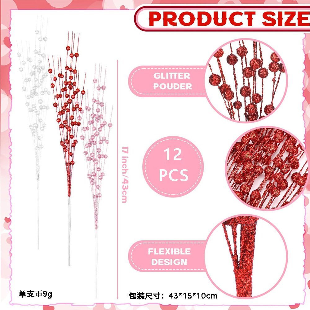 12 días de San Valentín simulación de bayas enchufe de festividad atmósfera decoración escenario de diseño de polvo de oro de amor transfronterizo