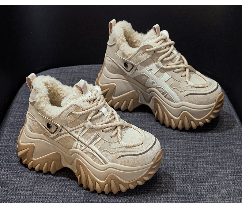 Giày sneaker nữ đế dày tăng chiều cao phong cách Hàn Quốc mùa thu đông 2026 — 5006-1 lót lông nâu, 5006-1 lót lông đen, 5006 một lớp màu kem, 5006 một lớp nâu chi tiết 22