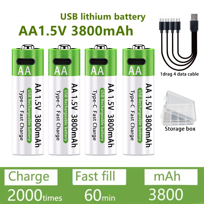 Aa No. 5 3800Mah Large Capacity Lithium Battery 1.5V Constant Voltage Fast Charging Type-C USB Rechargeable Battery