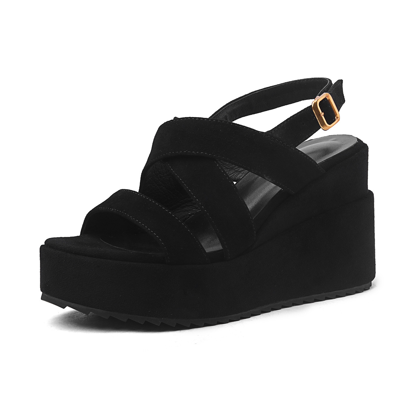 Sandal nữ hở mũi quai chéo đế xuồng cao gót 10 cm — Da cừu đen chi tiết 11