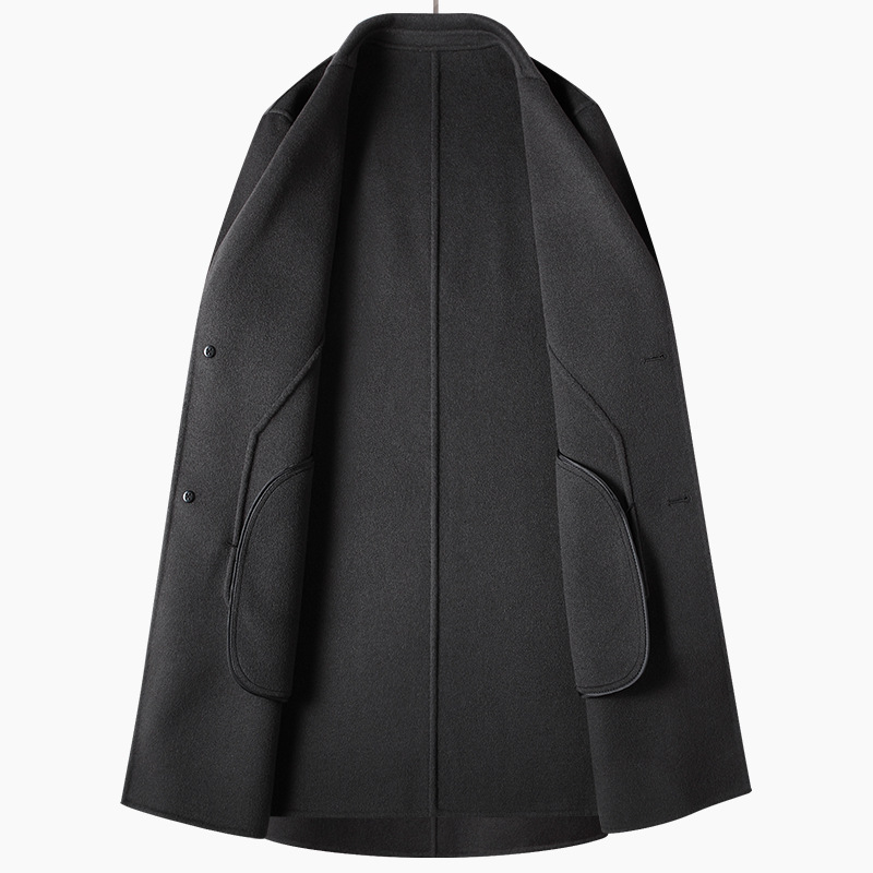 Abrigo de los hombres 2023 primavera y otoño hecho a mano abrigo de lana de doble cara para personas jóvenes y de mediana edad de color sólido casual abrigo de lana de longitud media