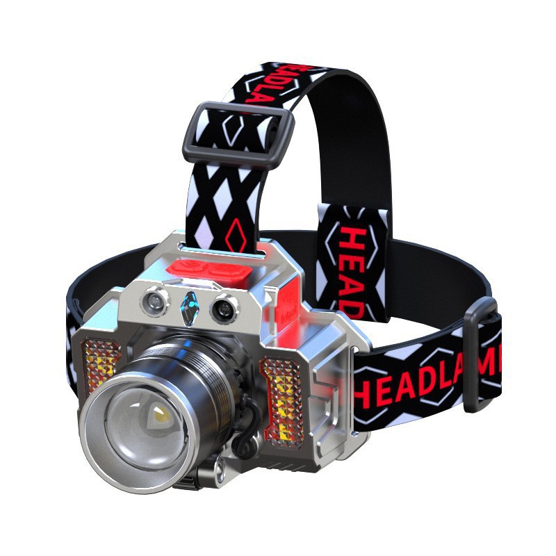 Lámpara de inducción láser blanca cargar la función del tesoro de lámpara lateral lámpara de trabajo portátil al aire libre lámpara de pesca de noche lámpara de cabeza linterna montada en la cabeza