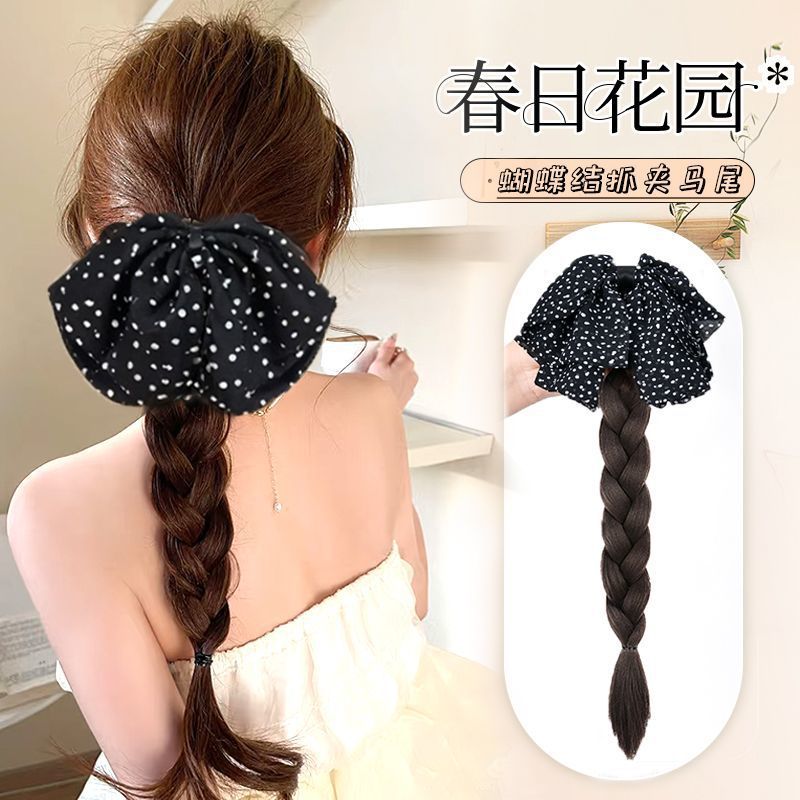 Estilo coreano elegante puntita bowknot pinza retro suave media corbata de cabello cola de caballo pinza de tiburón sombrero de captura de cabello mujer
