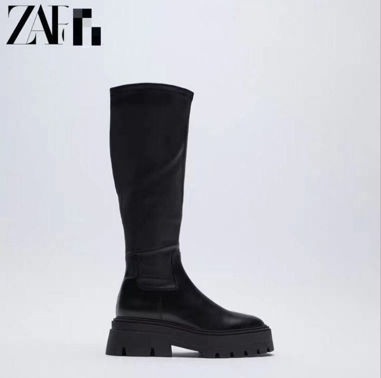 ZV2021 Winter New Long Jane Boots Women's Shoes Black Cow Leather Wavy Thick Bottom High Leather Boots ZV2021 Winter New Long Jane Boots Women's Shoes Black Cow Leather Wavy Thick Bottom High Leather Boots