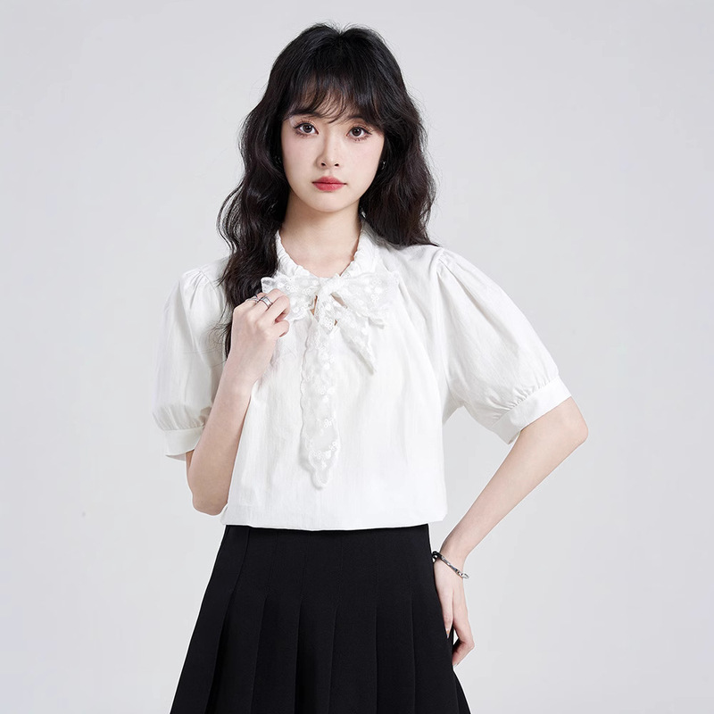 Super Nice French Lace Puff Short-Sleeved Shirt for Women in Summer, Sweet Style Design, Temperament and Age-Reducing Top