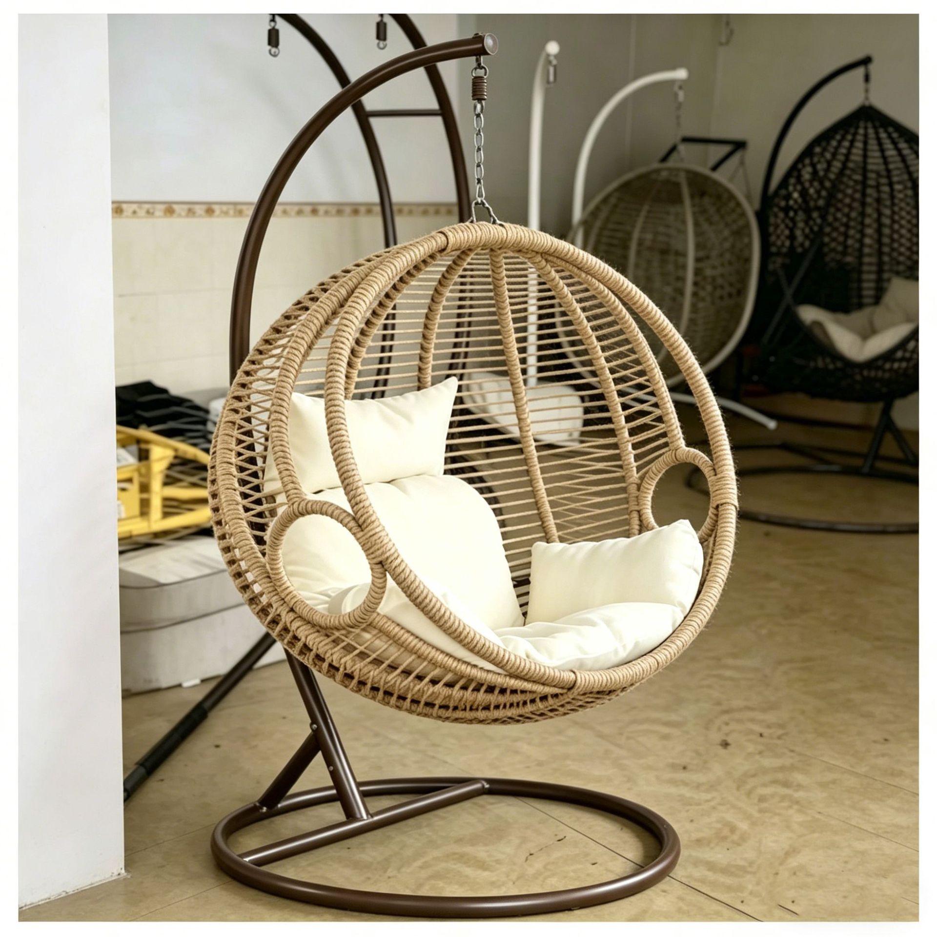 Silla colgante de ratán para una persona, para exteriores, balcón, patio, ocio, acero al carbono, estilo colgante para interiores, moderno