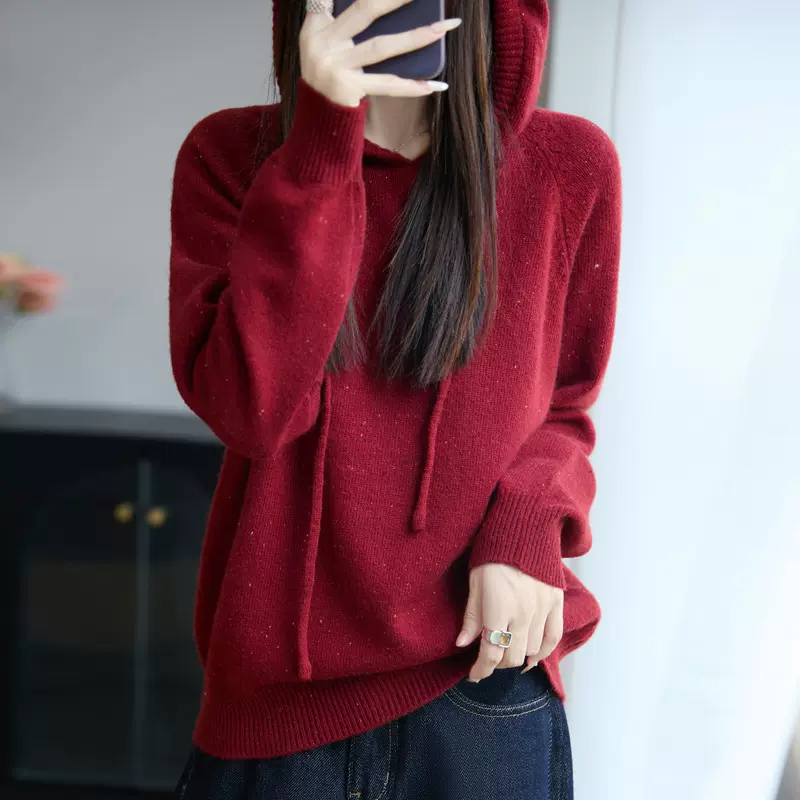 2025秋冬新款慵懒休闲连帽针织衫女气质外穿宽松保暖卫衣显瘦上衣