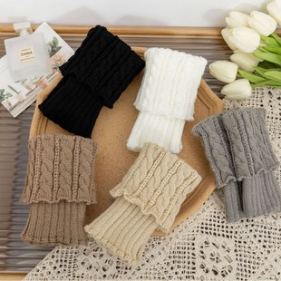 Turn-over knitted wool socks European and American short twist leg cover warm knee pad women's foot warmer