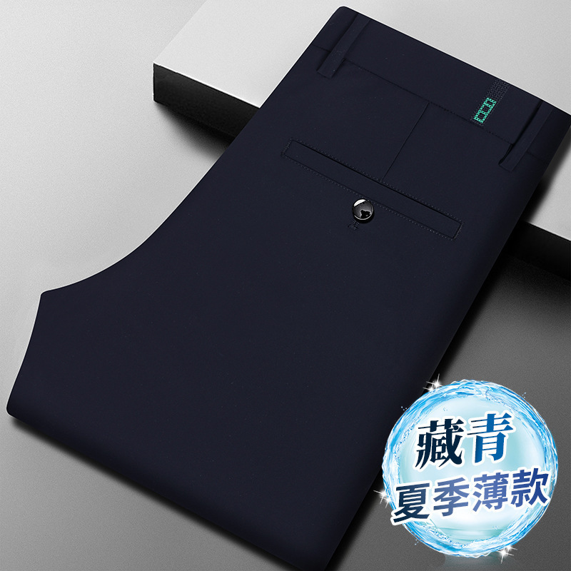 Comercio exterior al por mayor pantalones elásticos de cuatro lados para hombres pantalones casuales bordados para hombres otoño e invierno gruesos rectos sueltos negocios antiarrugas oeste image 7