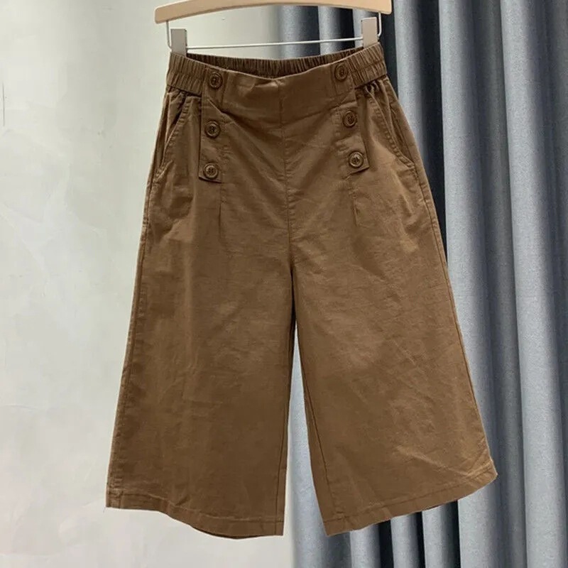 New Cotton High-Waisted Wide-Leg Shorts for Women Summer Thin Loose Large Size Middle-Aged Mothers Casual Cropped Pants