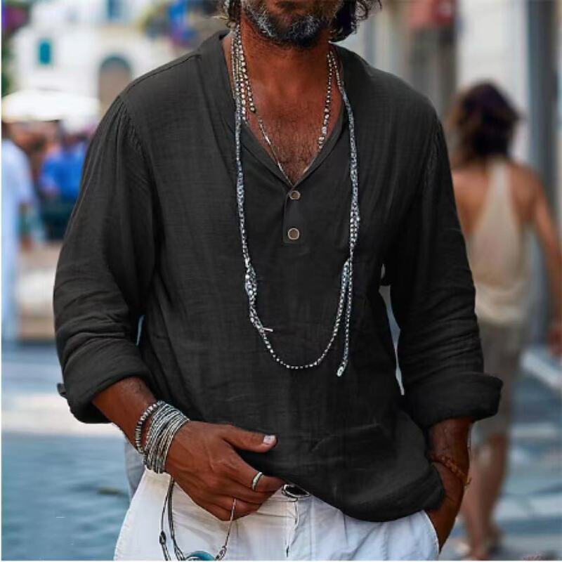 Men's Shirt Cross-border Independent Station Daily Summer Long-sleeved Plain Color Led Spring and Summer Casual Daily Clothing