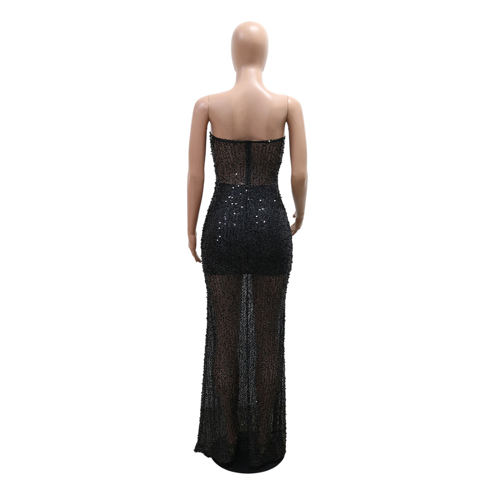 Tube Top Sequ Dress Formal Dress See through Hip Dress Women