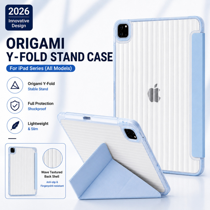 New iPad Pro 11/ 13inch M4 Protective Case 2024 Air6 Tablet Cover Y-shaped Foldable with Pen Slot