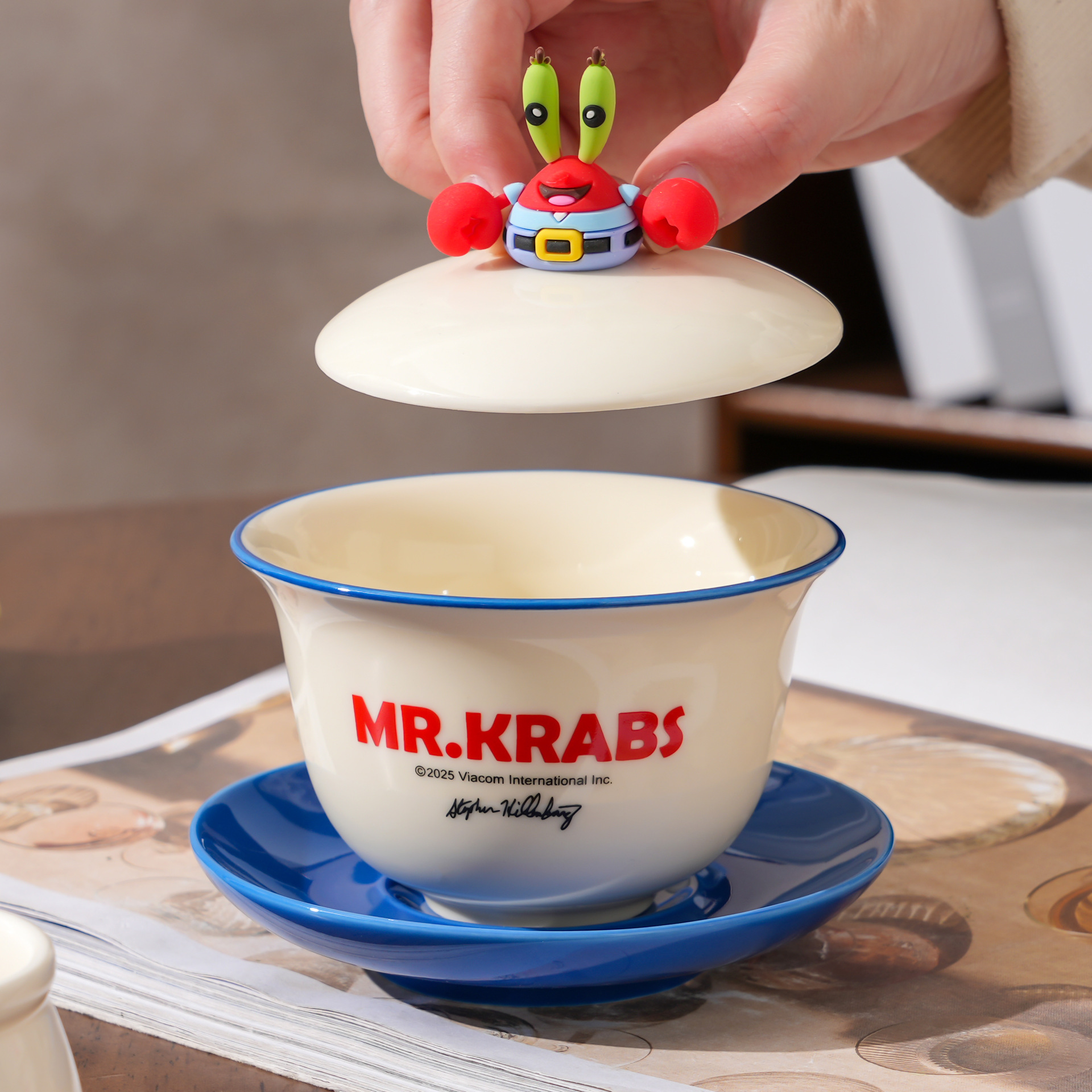 Juego de té de marca compartida de Bob Esponja, nueva taza de té de cerámica, caja de regalo, lindo recuerdo de dibujos animados, regalo de cumpleaños