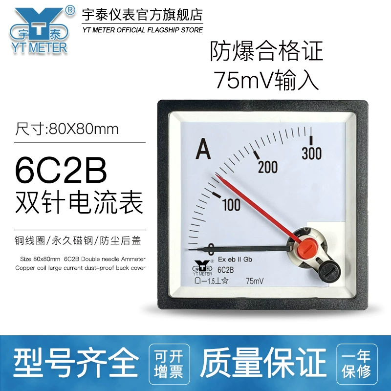 6C2B взрывозащищенный двухконтактный токовой амперметр постоянного тока 75mV красная игла 30A 50A 100A 150A 200A cp80gb