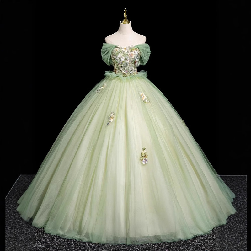 Green Evening Dress Forest Style Vocal Piano Art Exam Performance Tutu Skirt Banquet Coming-Of-Age Ceremony Dress High-End Niche Green Evening Dress Forest Style Vocal Piano Art Exam Performance Tutu Skirt Banquet Coming-Of-Age Ceremony Dress High-End Niche