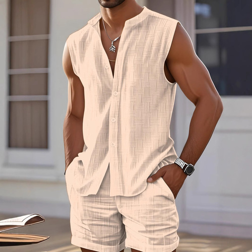 Exclusive Eurowear Summer Men's Sleeveless Top and Short Set with Stripes Two-Piece Casual Sports Suit