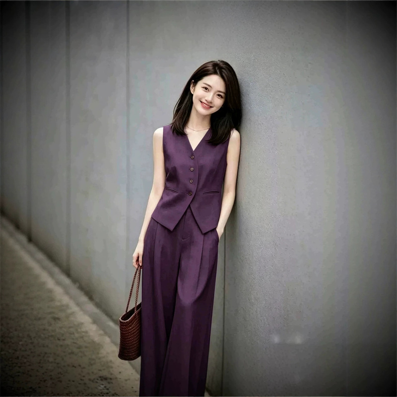 Old Money Style Minimalist Solid Color Women's Suit 2026 Summer New V-Neck Sleeveless Vest Top and Straight-Leg Pants Old Money Style Minimalist Solid Color Women's Suit 2026 Summer New V-Neck Sleeveless Vest Top and Straight-Leg Pants