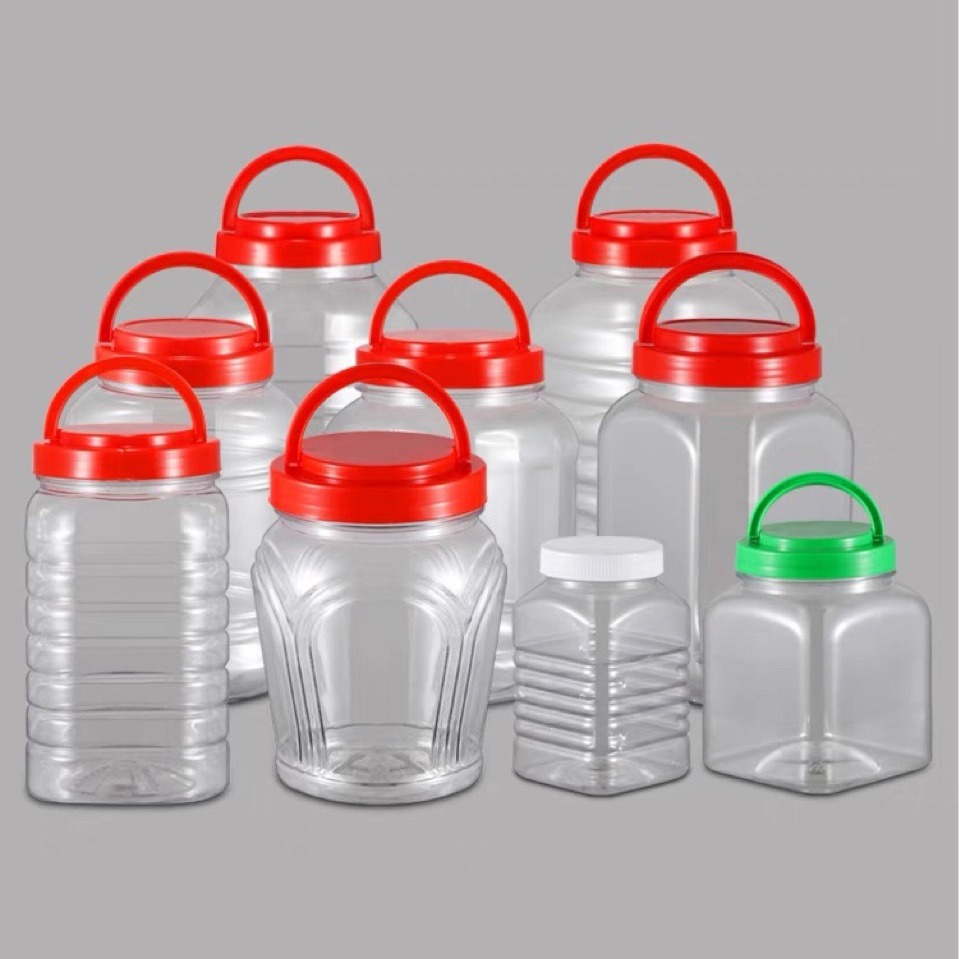 Transparente para mascotas portátil sellado caramelo tarro de almacenamiento de plástico envasado de alimentos tarro 1L-5L boca ancha botella de miel