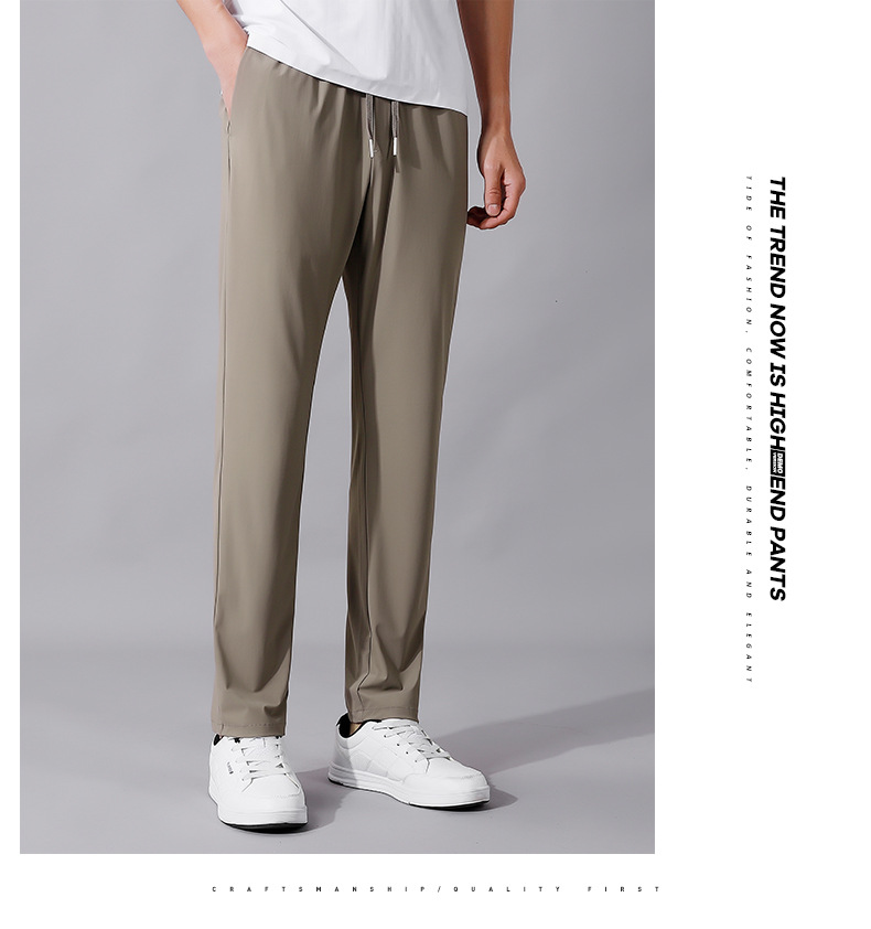 High-end ice silk casual dress pants for men, summer lightweight, breathable, drawstring, non-ironing straight-leg stretch business casual pants pic 26