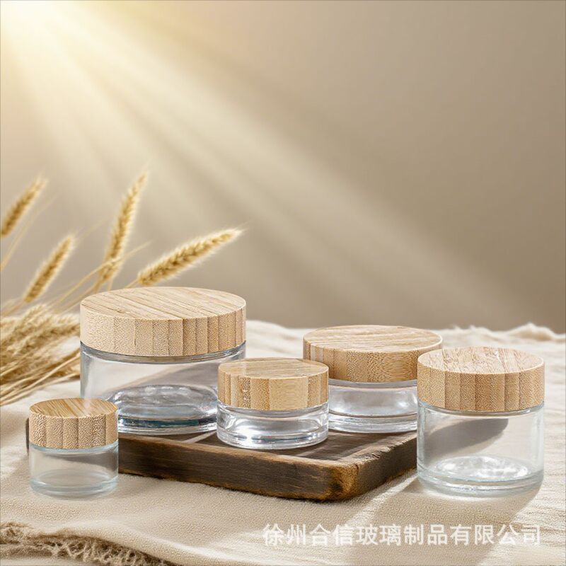 30g竹木盖透明膏霜瓶100g玻璃面膜罐子50g化妆护肤品分装小样瓶子|undefined