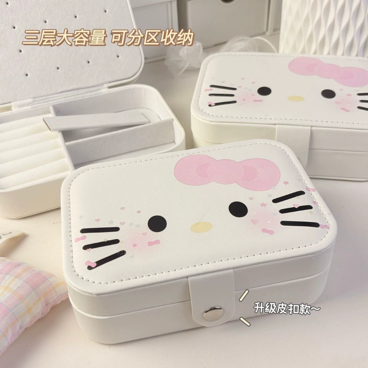 Hello kitty, handheld sophisticated earrings, storage system, necklace, capacious ring, accessory, cute storage box