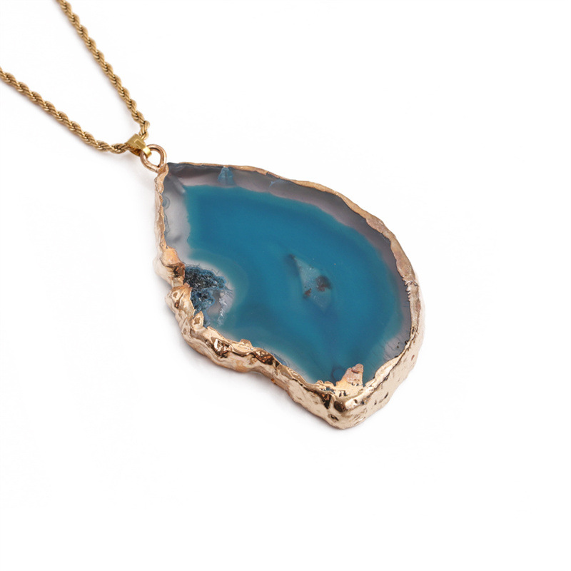 geometric irregular natural stone pendant twist chain necklace wholesale jewelry Nihaojewelry