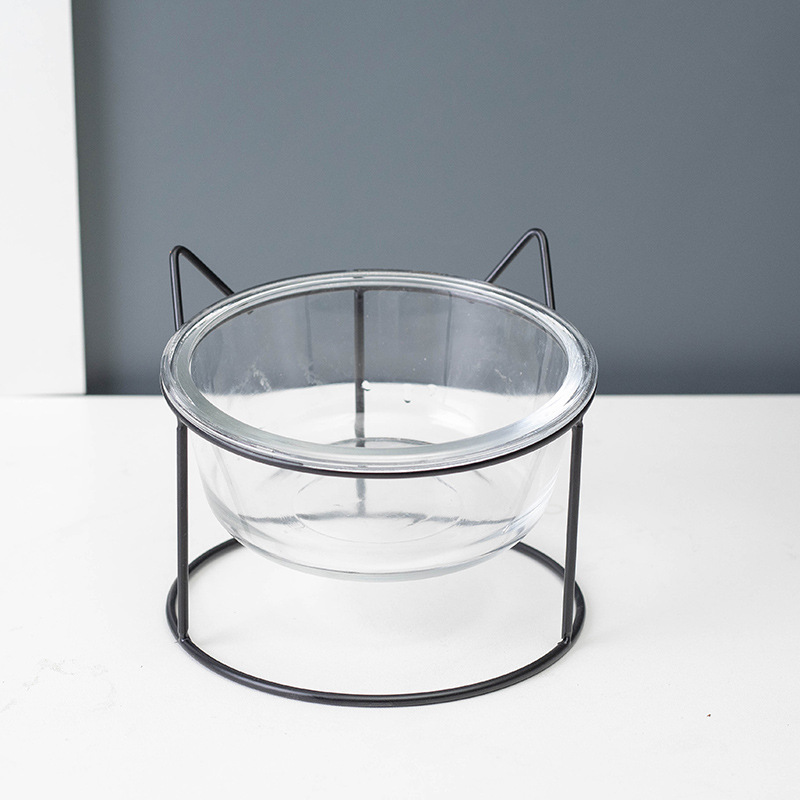 Cat Bowl perro tazón antidetonante tazón de comida gato tazón de fuente de comida para gatos tazón de fuente de vidrio con marco de metal fabricante de suministros para mascotas