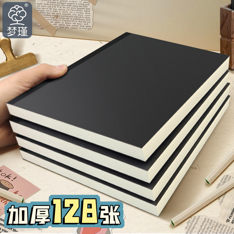Black Card Notebook Notepad for College Students, B5 Ultra-Thick Blank Notebook, Lined Notebook, Simple Retro Leather Notebook