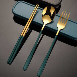 不锈钢便携餐具叉子勺子筷子套装韩式三件套户外礼品学生餐具套装