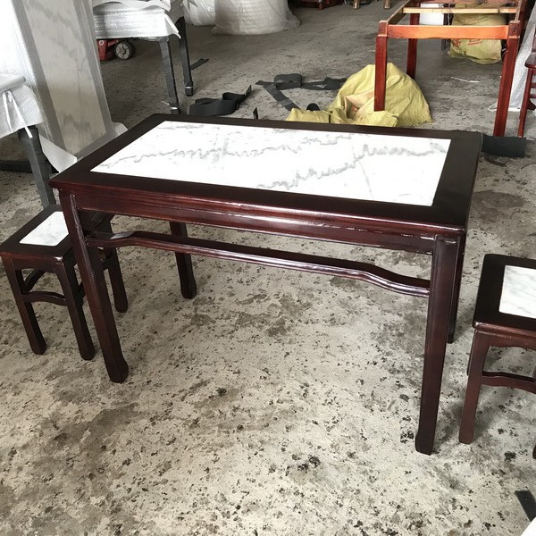 Antique Marble Eight Immortals Table Chinese Fast Food Roasted Wax Sugar Water Lanzhou Ramen Dining Table and Chairs Solid Wood Dining Table and Chair Combination