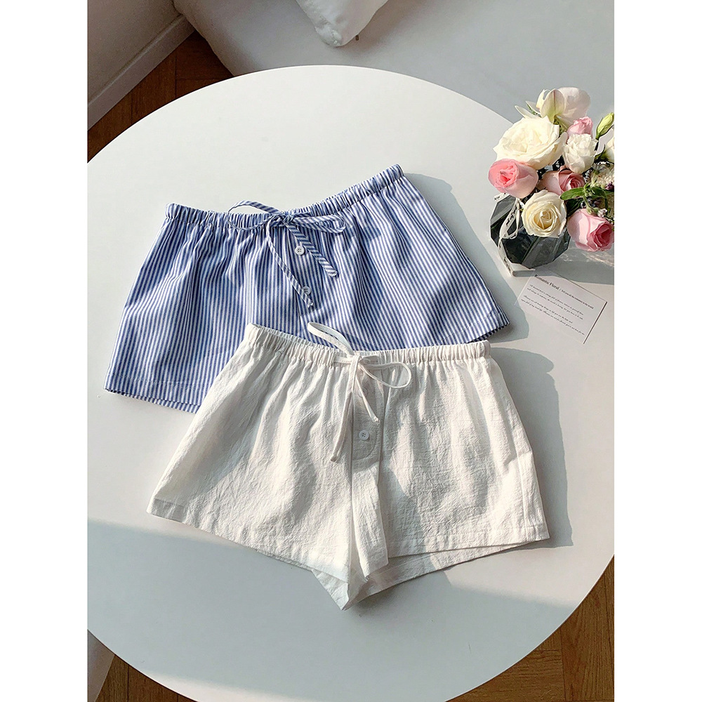 Comercio exterior transfronterizo básico diseño a rayas elástico con cordones pantalones cortos casuales pantalones cortos sueltos y delgados para mujer
