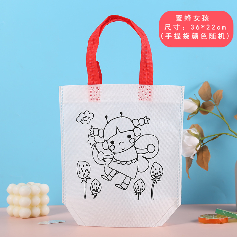 Bolsa de tela no tejida para colorear con grafitis para niños, paquete de materiales creativos para pintar a mano en el jardín de infantes, bolsa publicitaria