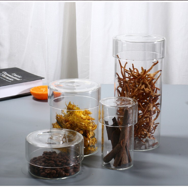 Transparent Glass Storage Jar Set for Flower Tea, Coffee Bean Storage Jar, Cosmetic Storage Bottle, Simple Style